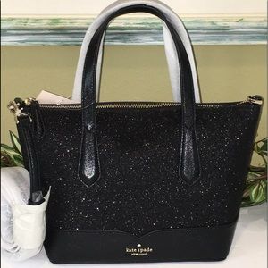 KATE SPADE LOLA GLITTER SATCHEL CROSSBODY BLACK